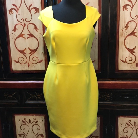 Calvin Klein Yellow Midi Sheath Dress Scoop Neck - Picture 1 of 8